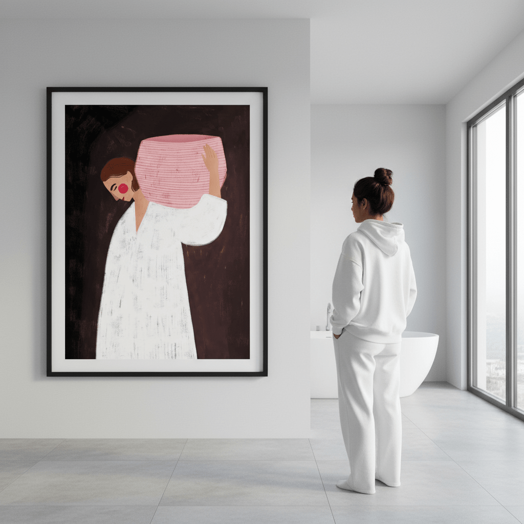 Woman with Pink Basket by Bea Muller wall - art - picture - poster