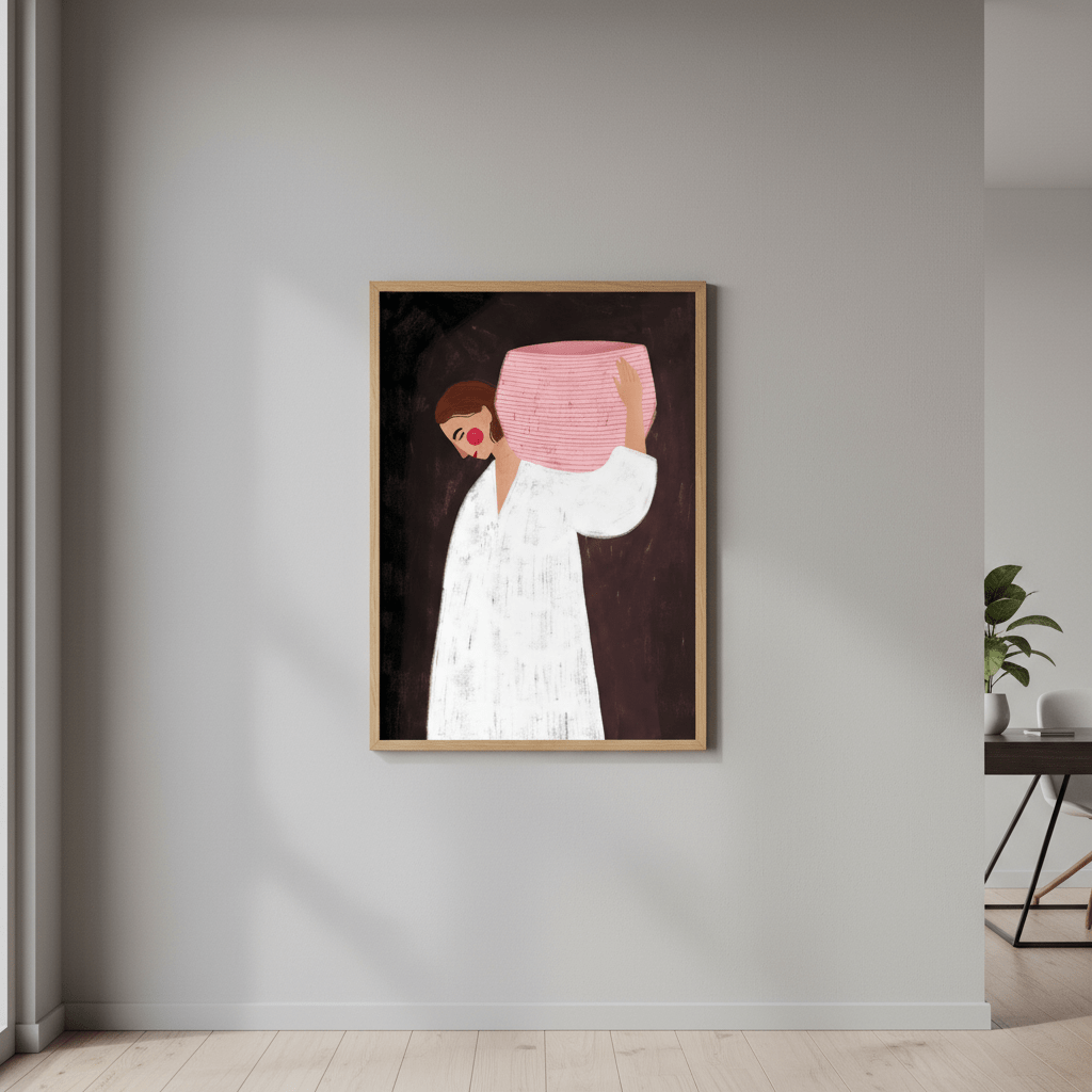 Woman with Pink Basket by Bea Muller wall - art - picture - poster