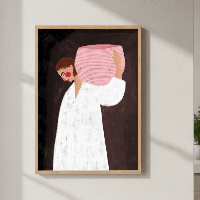 Woman with Pink Basket by Bea Muller wall - art - picture - poster