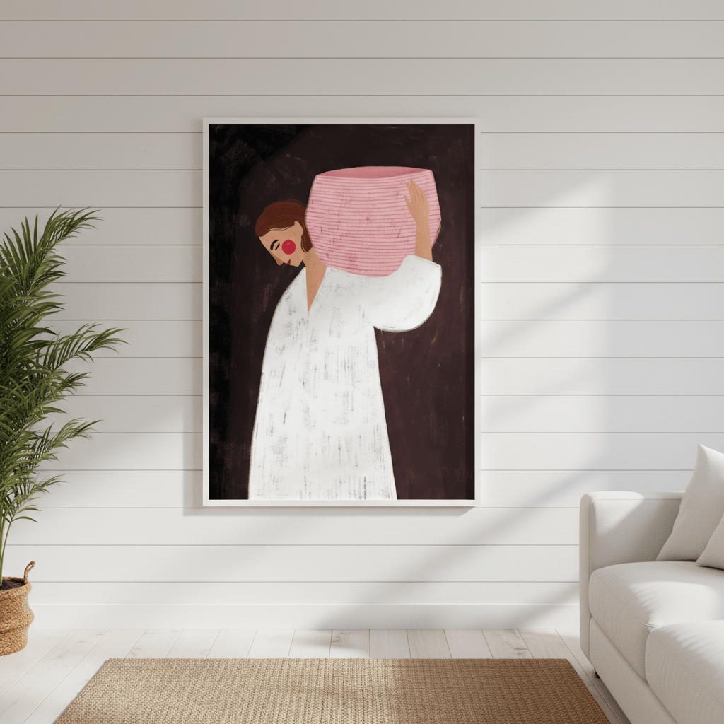 Woman with Pink Basket by Bea Muller wall - art - picture - poster