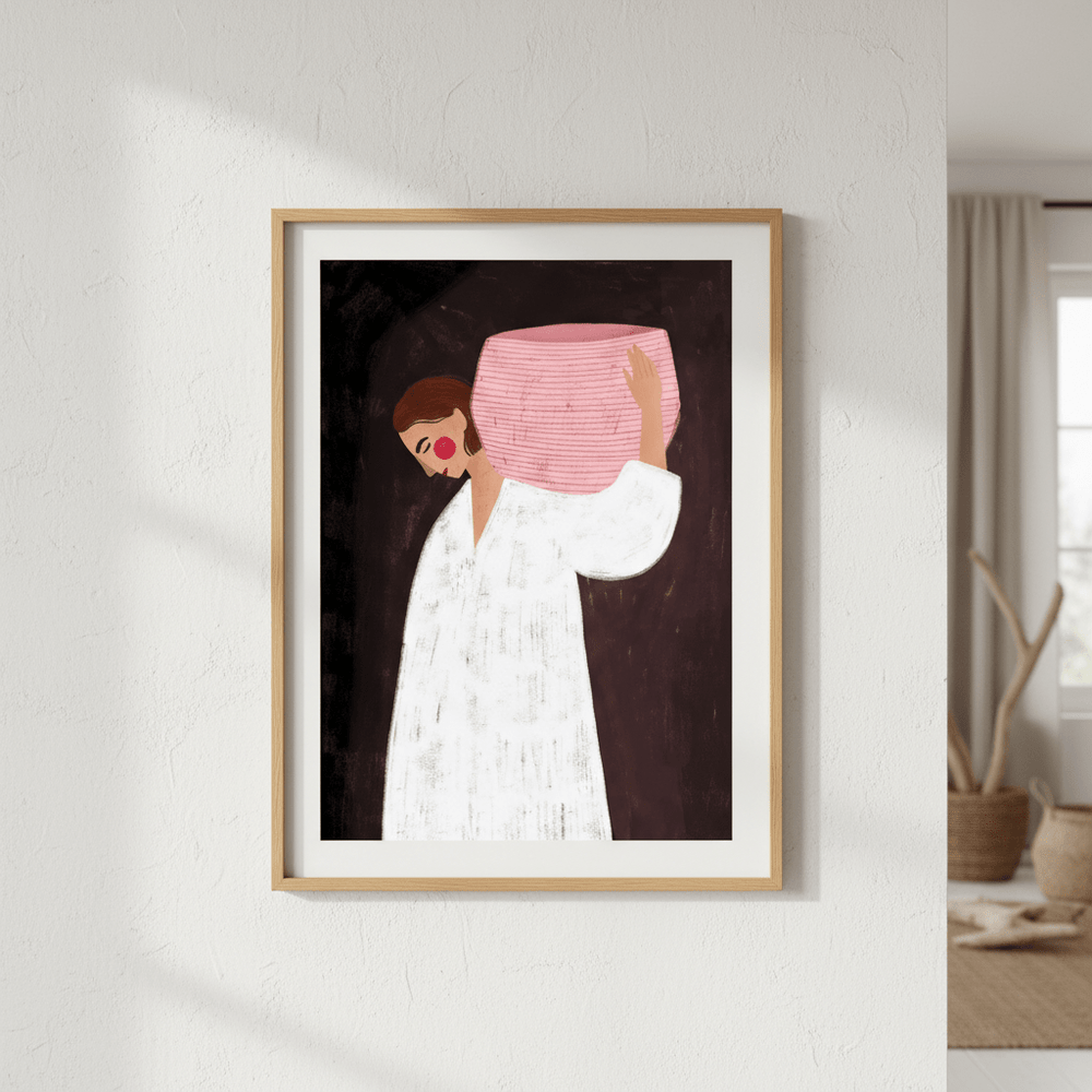 Woman with Pink Basket by Bea Muller wall - art - picture - poster