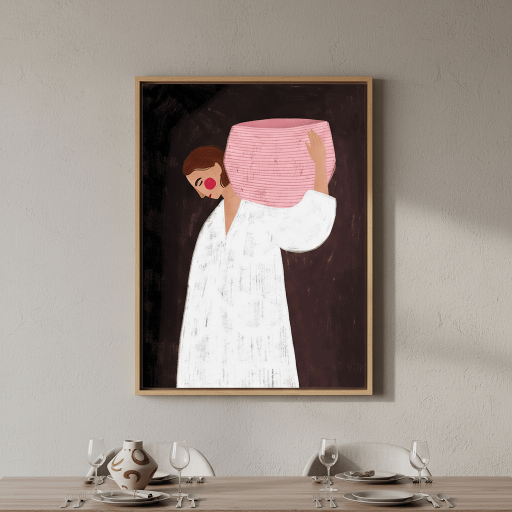 Woman with Pink Basket by Bea Muller wall - art - picture - poster