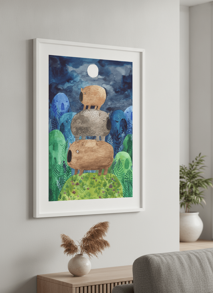 Modern wall art styled above a sofa in a neutral living room