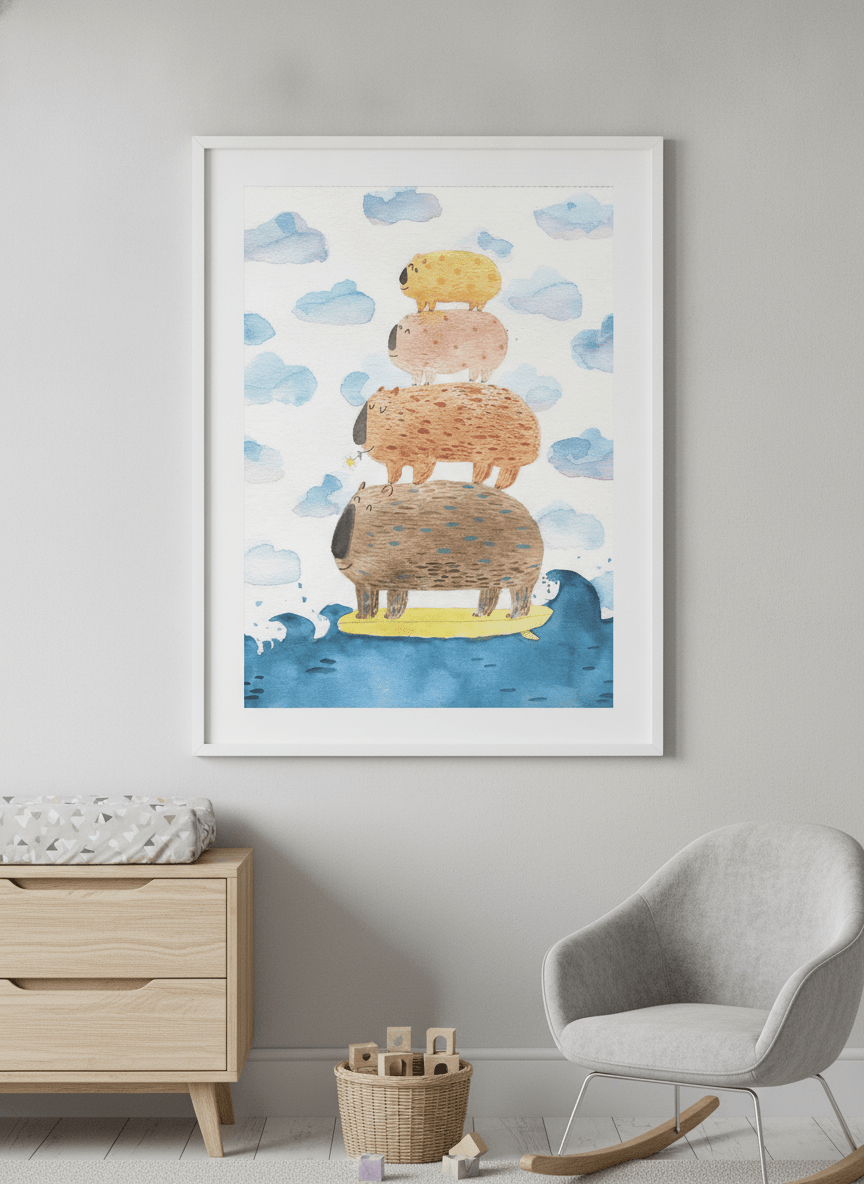 Soft neutral wall art styled in a serene nursery with pastel tones