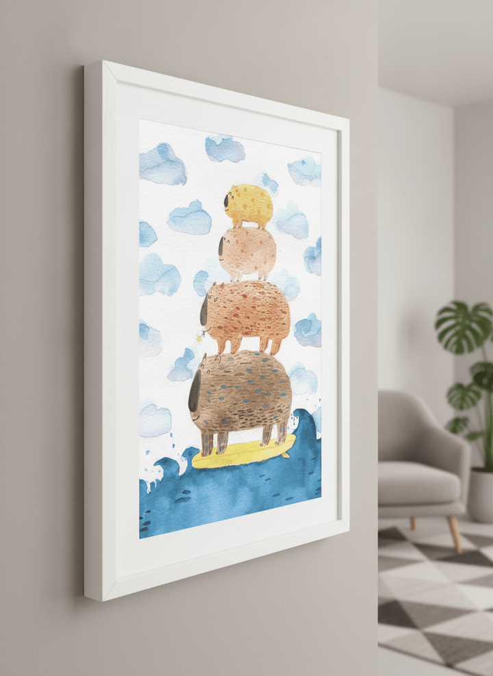 Modern wall art styled above a sofa in a neutral living room