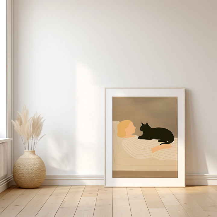 Women Black Cat Sofa Abstract Print,livingroom,timber border