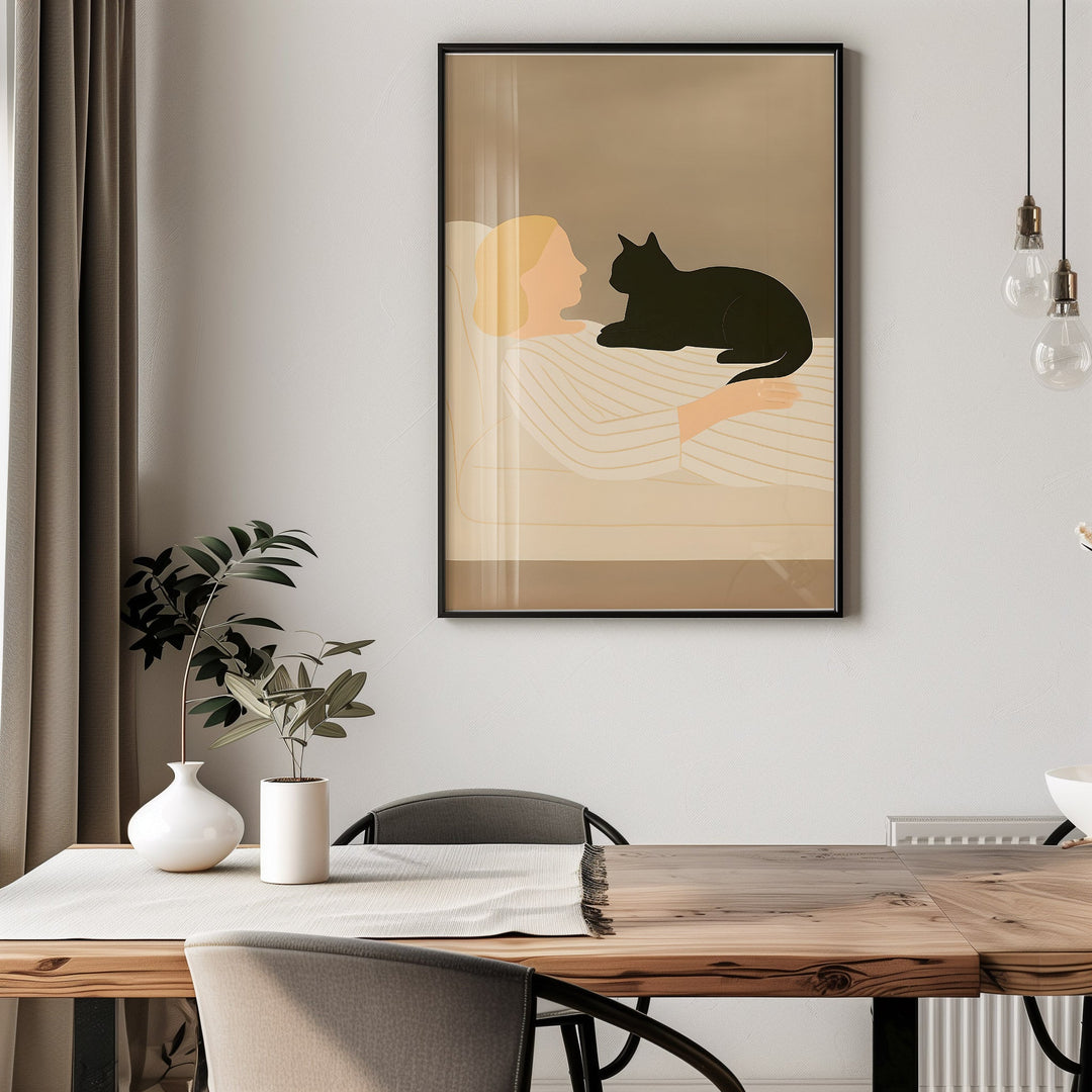 Women Black Cat Sofa Abstract Print,livingroom,timber border