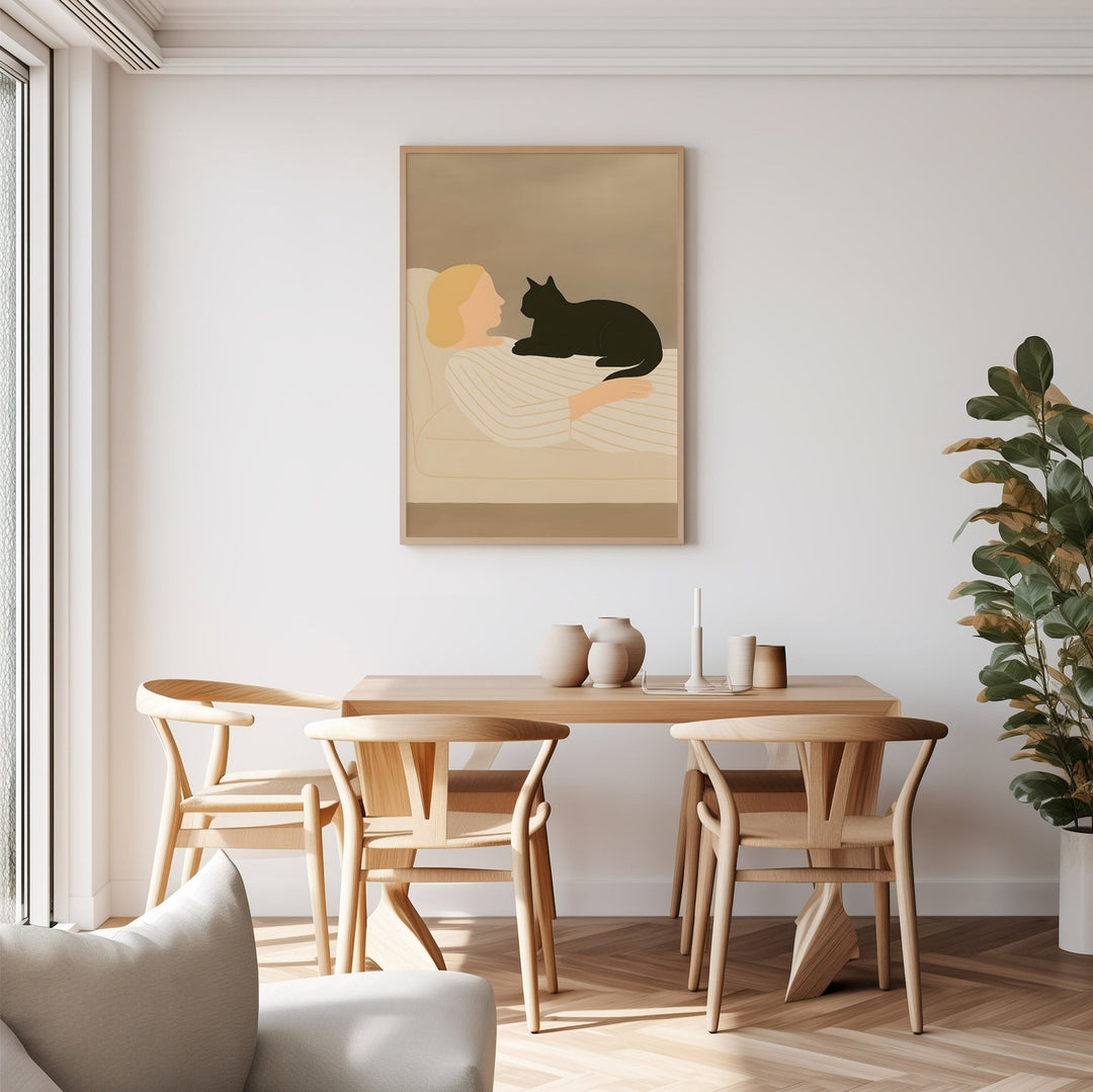 Women Black Cat Sofa Abstract Print,livingroom,timber border