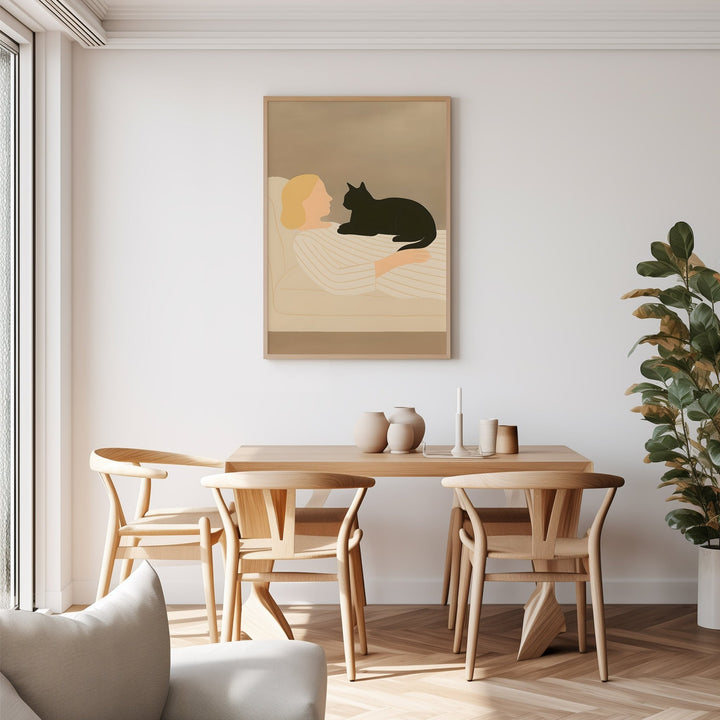 Women Black Cat Sofa Abstract Print,livingroom,timber border