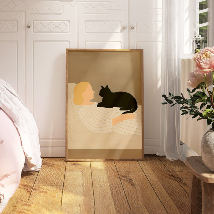 Women Black Cat Sofa Abstract Print,livingroom,timber border