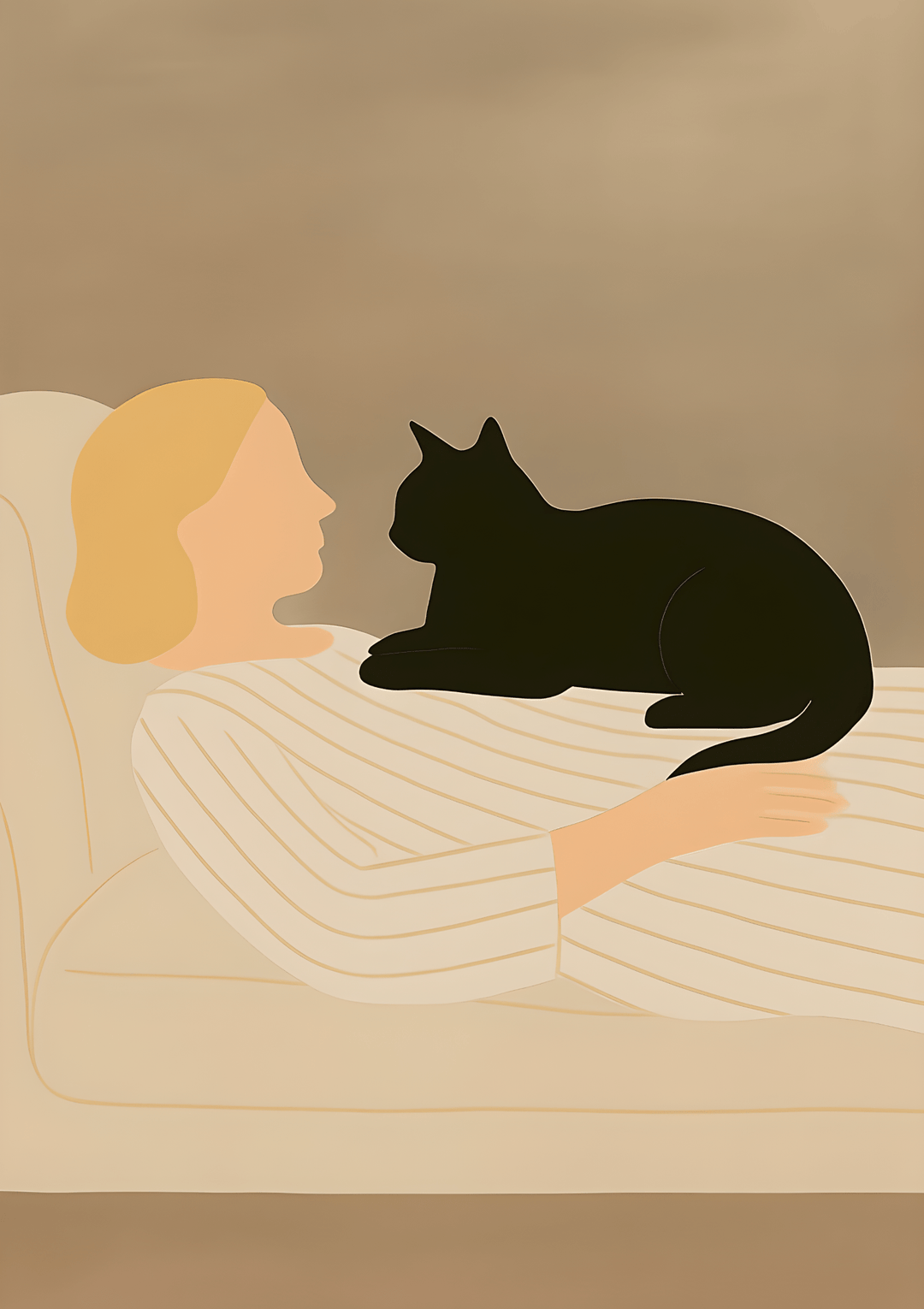 Women Black Cat Sofa Abstract Print,frame