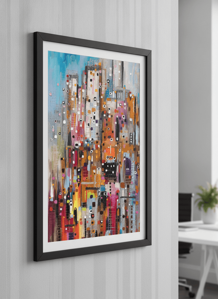 Contemporary wall art featured in a bright modern office workspace