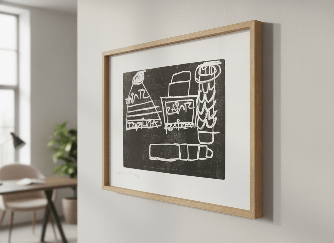 Contemporary wall art featured in a bright modern office workspace