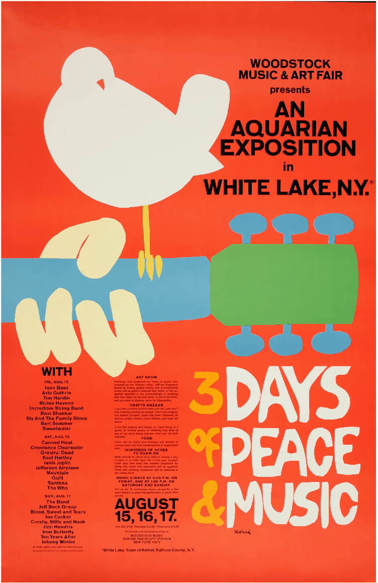 Woodstock Art Music Commercial Vintage Poster