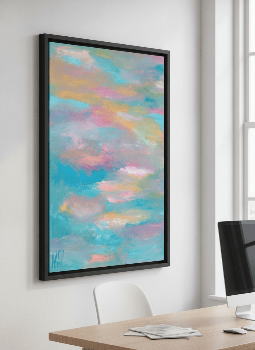 Contemporary wall art featured in a bright modern office workspace