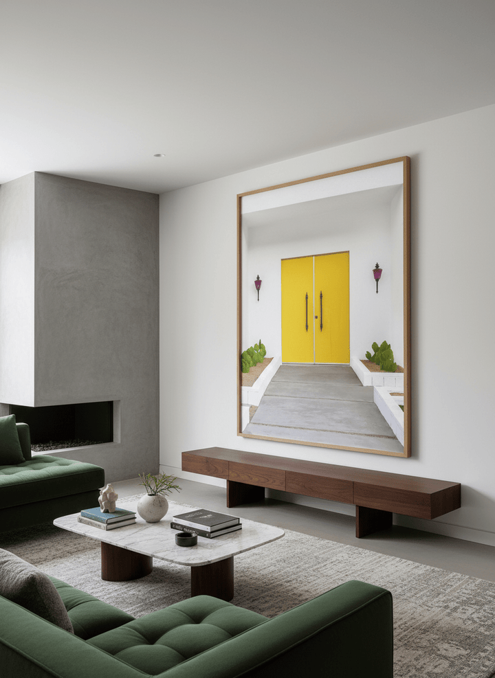 Monumental artwork centred on a feature wall in a luxe interior