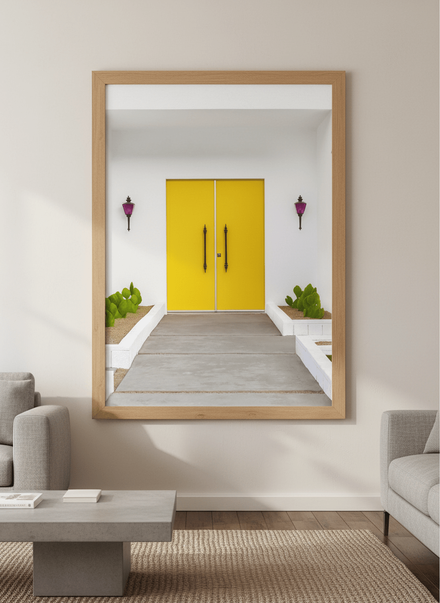 Modern wall art styled above a sofa in a neutral living room