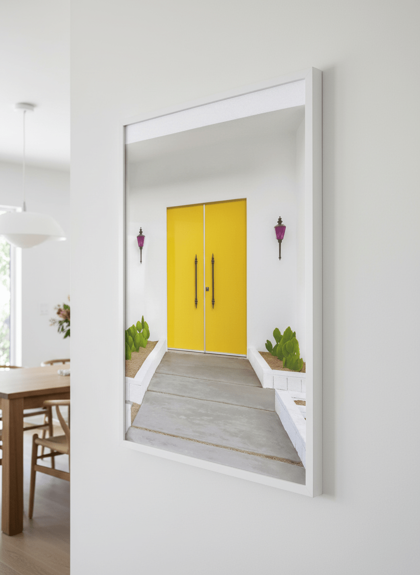 Wall art styled above a dining table in a contemporary home