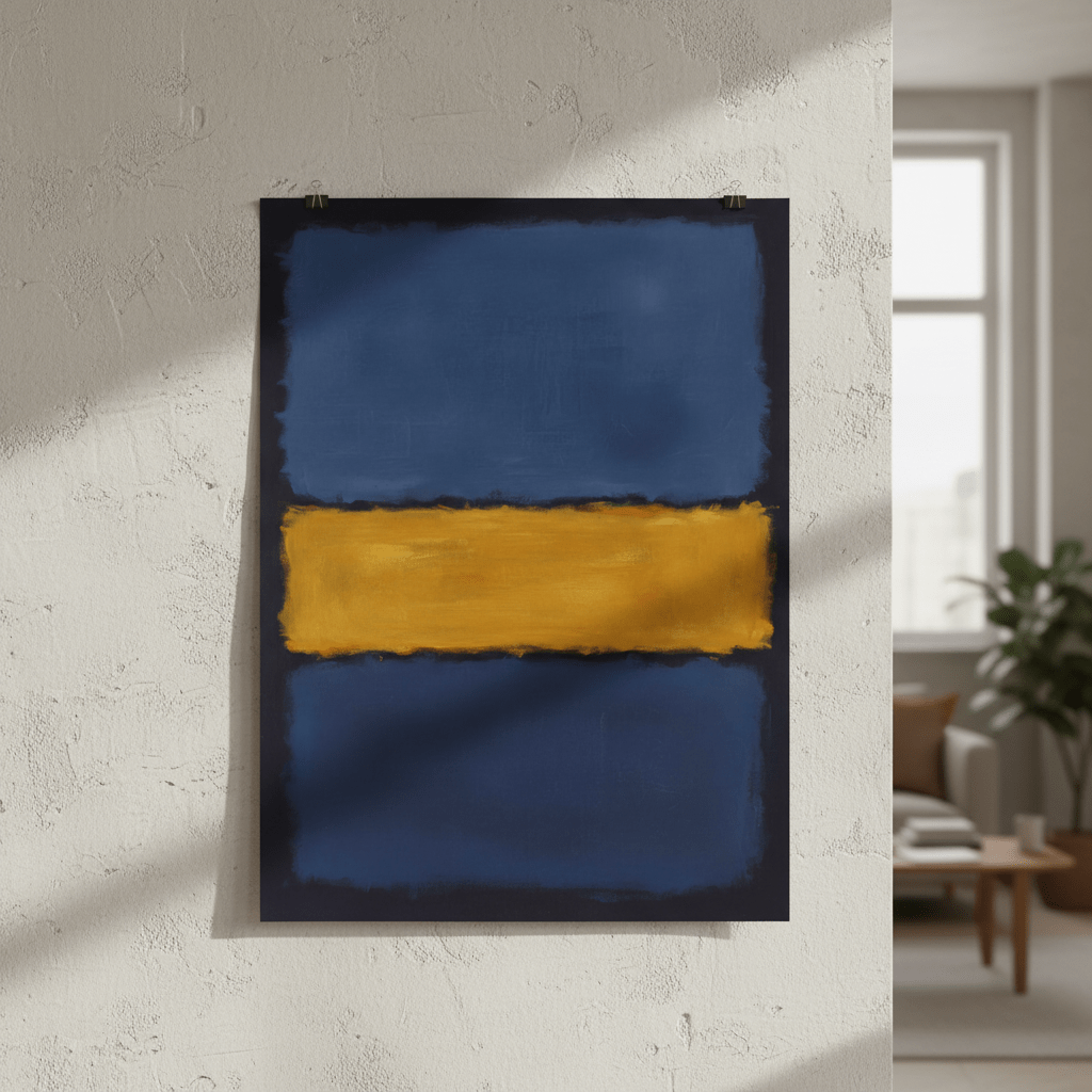 Yellow on Dark and Light Blue Mark Rothko Inspired Abstract Art wall - art - picture - poster