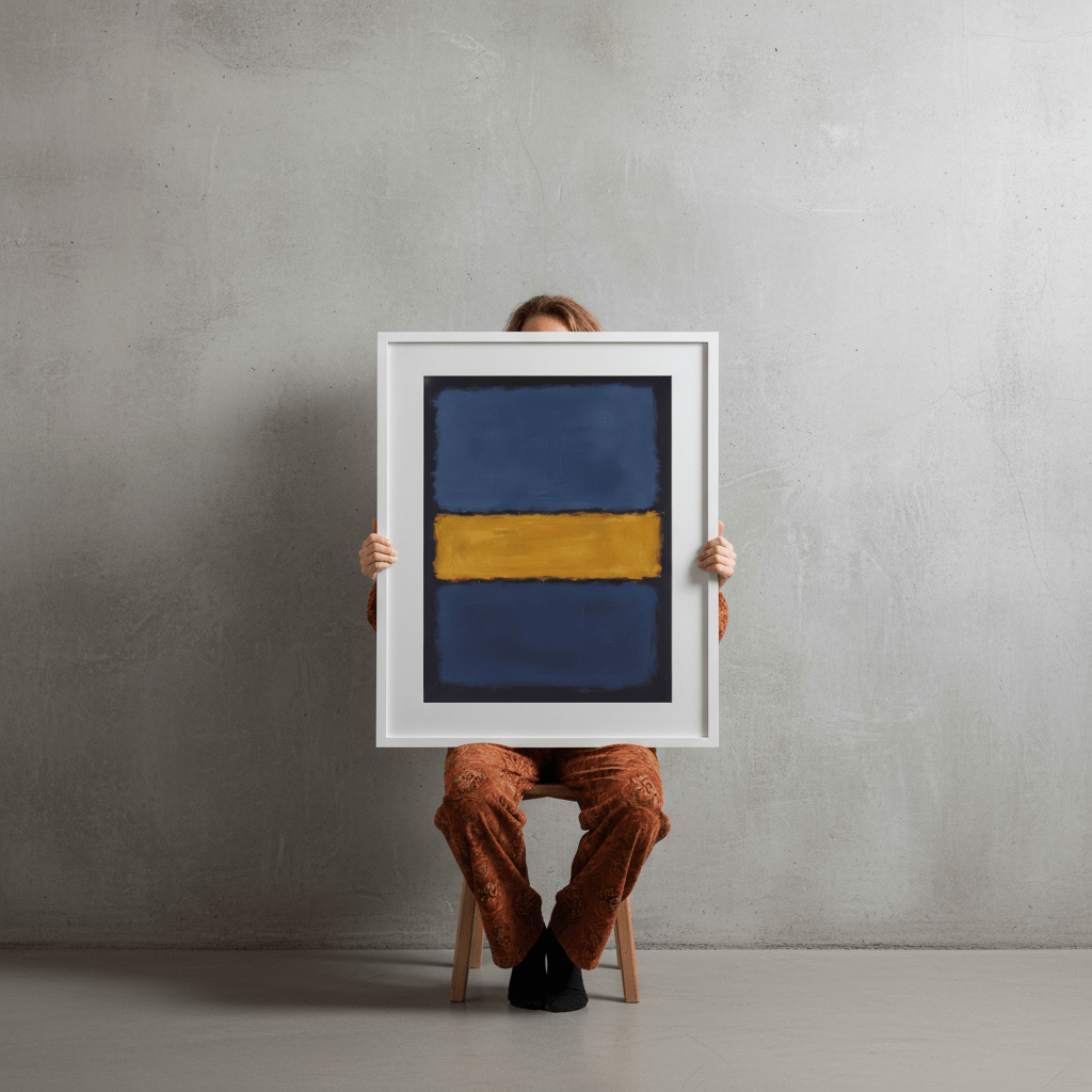 Yellow on Dark and Light Blue Mark Rothko Inspired Abstract Art wall - art - picture - poster