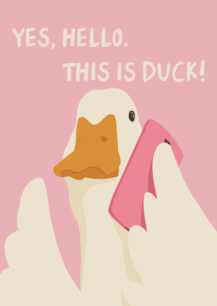Yes Hello Duck Illustration Print,frame