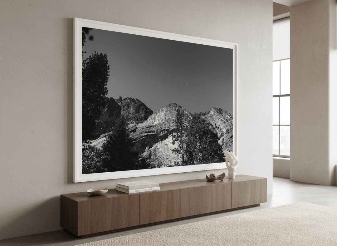 Monumental artwork centred on a feature wall in a luxe interior