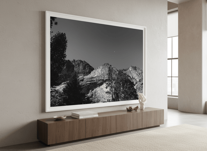 Monumental artwork centred on a feature wall in a luxe interior