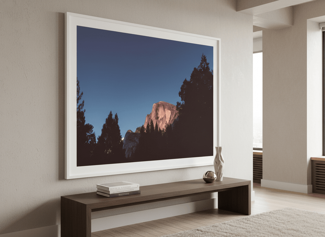 Monumental artwork centred on a feature wall in a luxe interior