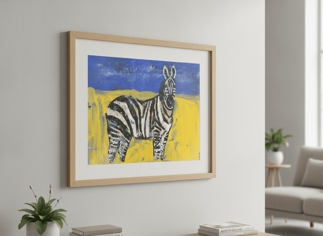 Modern wall art styled above a sofa in a neutral living room